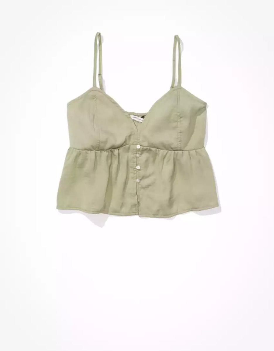 Chemises American Eagle AE Satin Babydoll Blouse Vert Olive Femme | PAV-63561259